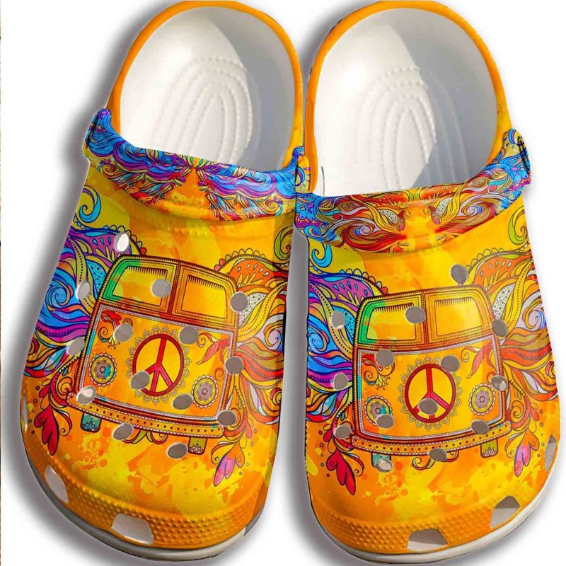 Yellow Car Hippie Shoes Men Women – Peace Bus Custom Shoes Gifts For Son Daughter