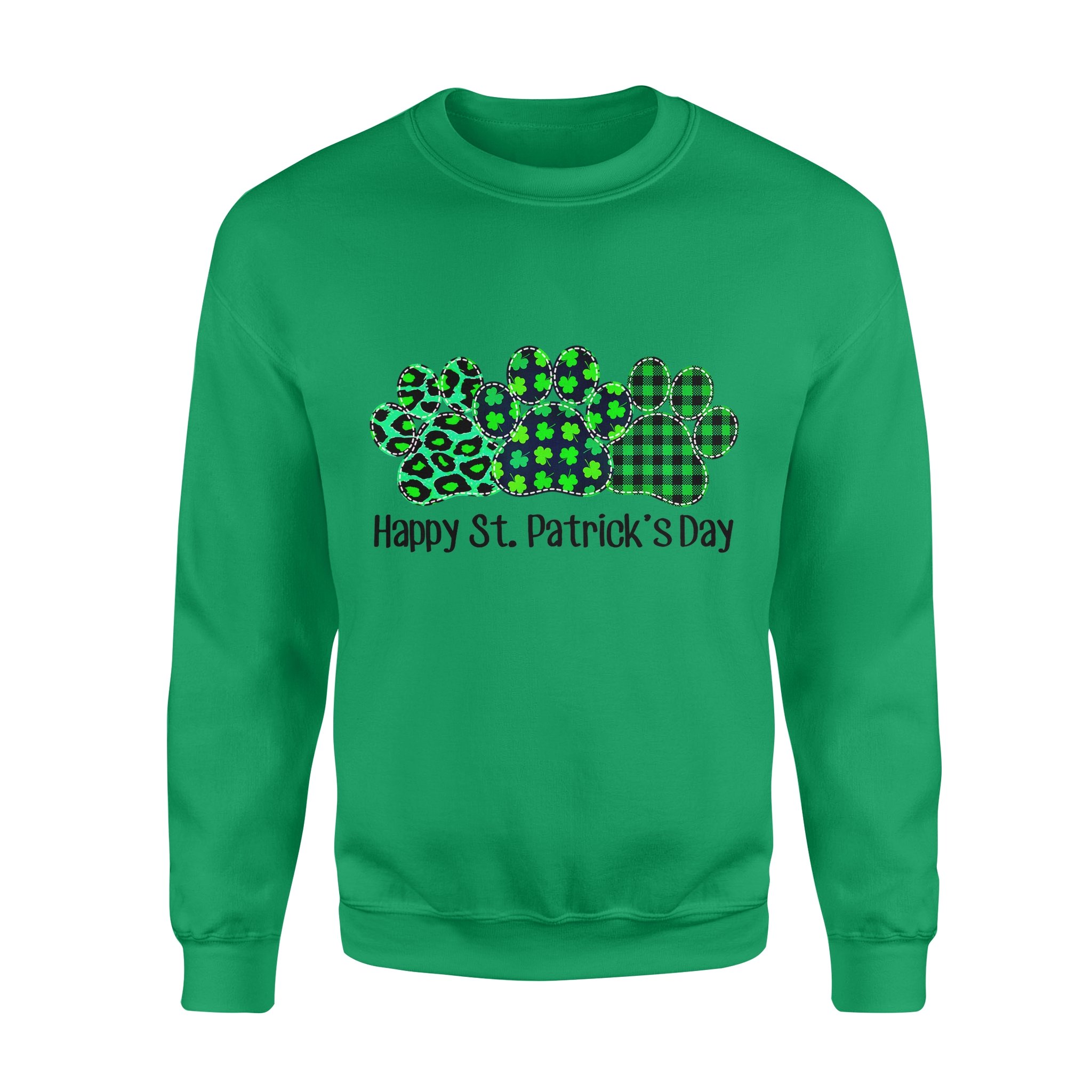 Dog gift idea Paw Leopard Green Plaid Lover Happy St Patrick’s Day T-Shirt – Standard Fleece Sweatshirt