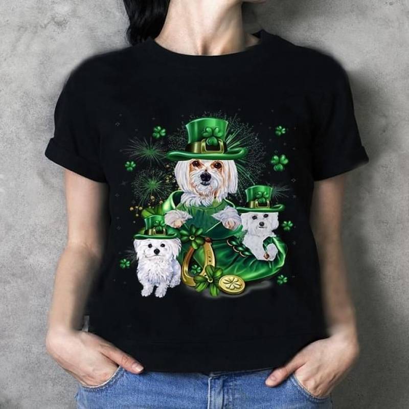 Saint Patrick’S Day Cute Dog Family Maltese Best Gifts For Animals Lovers Black Men And Women T Shirt S-5Xl