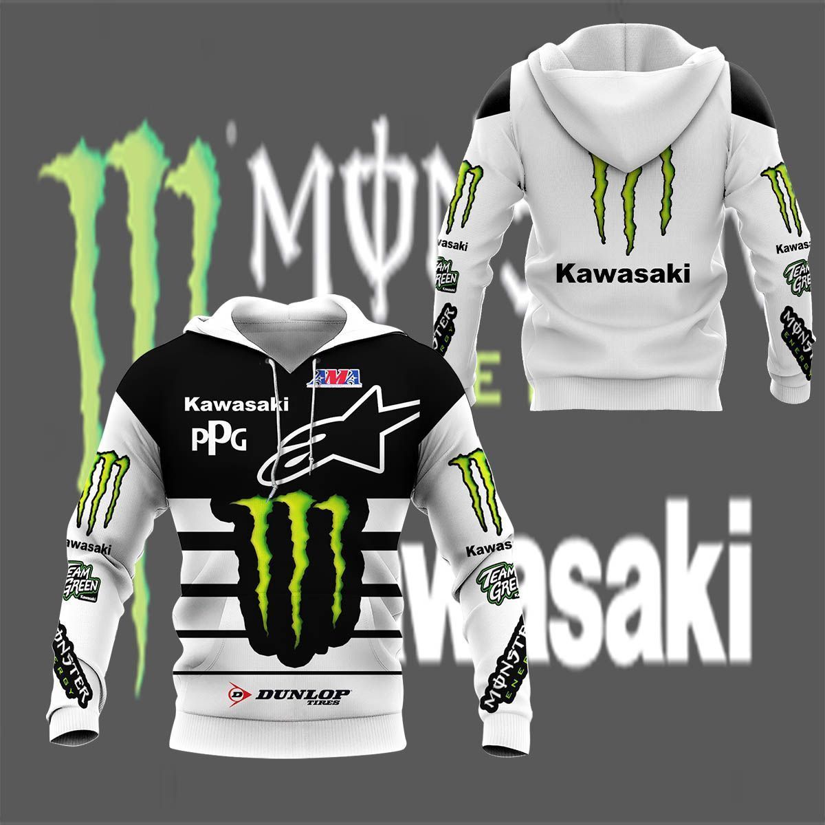 3D All Over Printed Kawasaki Racing VTH- HA Shirts Ver 2 (Black & White)