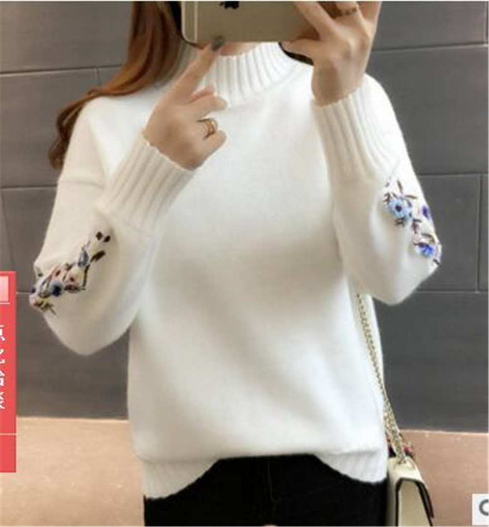 2020 Turtleneck sweater women top woman long sleeve warm sweaters Embroidered Knitted pullover High quality women fashion alx