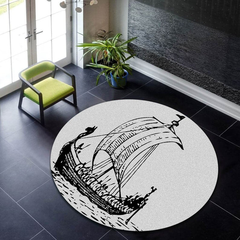 Sailor Carpet, Round Rug, Round Carpet, Sailor Patterned Rug,Room Decoration, Sailor Pattern Round Rug
