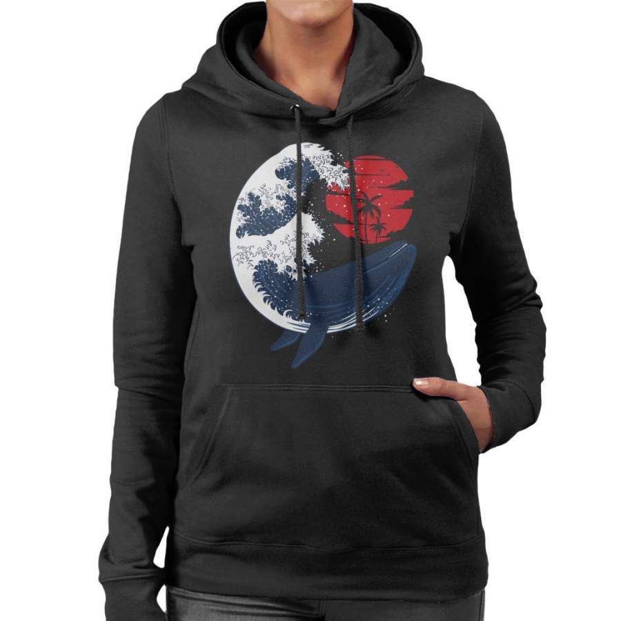 Whale Wave Hokusai Style Women’s Hooded Sweatshirt