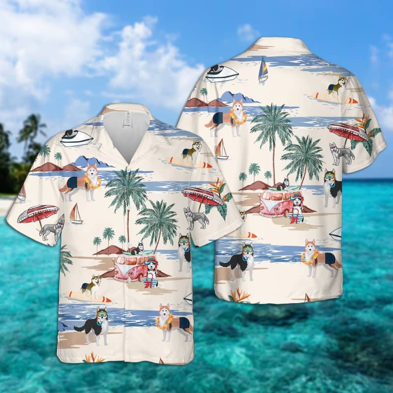 Husky Summer Beach Hawaii Dog Short Sleeve Hawaii Shirt Ha36099