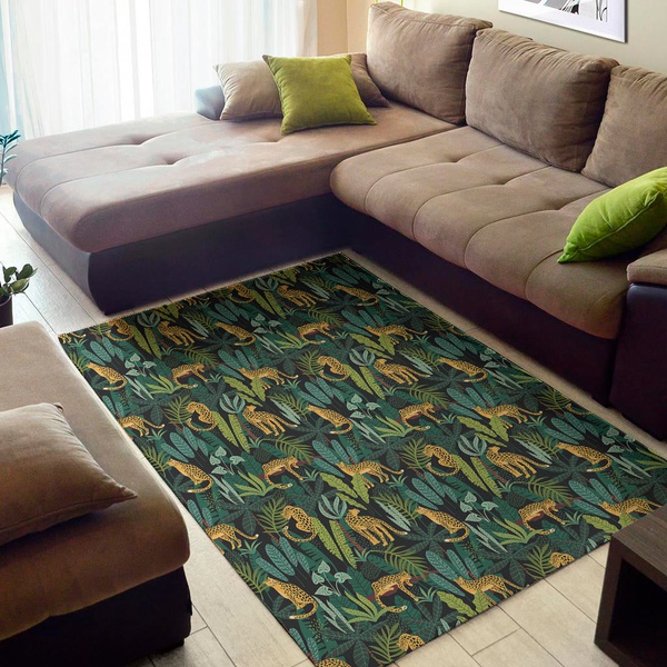 Tropical Jaguar Pattern Print Area Rug