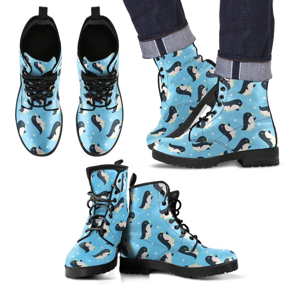 Snow Polka Dot Penguin Pattern Print Men Women Leather Boots Fashion Boots Custom Shoes