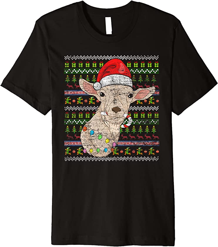 Ugly Christmas Farm Animal Lover Farmer Merry Xmas Goat Premium T-Shirt