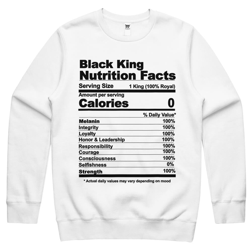 Nutritional Facts Shirt, Nutritional Facts Crewneck Sweatshirt, Black King Nutrition Facts Shirt, Black King Nutritional Facts Crewneck Sweatshirt