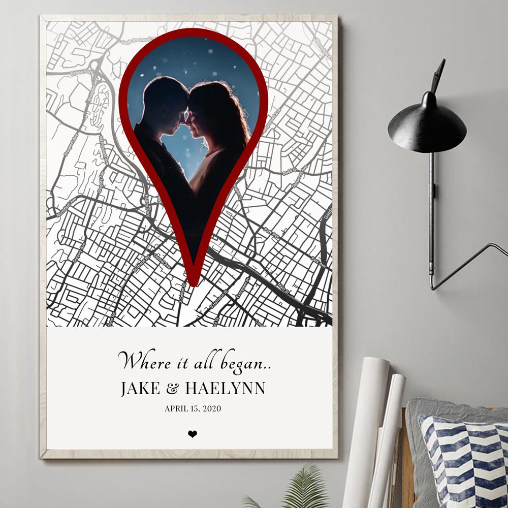 Personalized Where It All Began Destination Mark Couple Standard Poster
