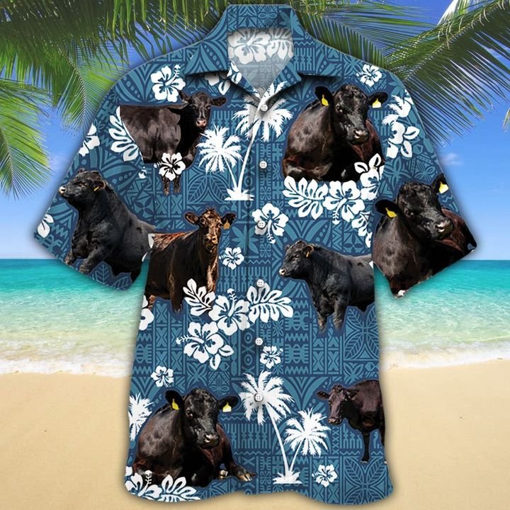 Black Angus Cattle Lovers Blue Tribal Hawaii Cow Hawaii Shirt For Men Women Ha96480