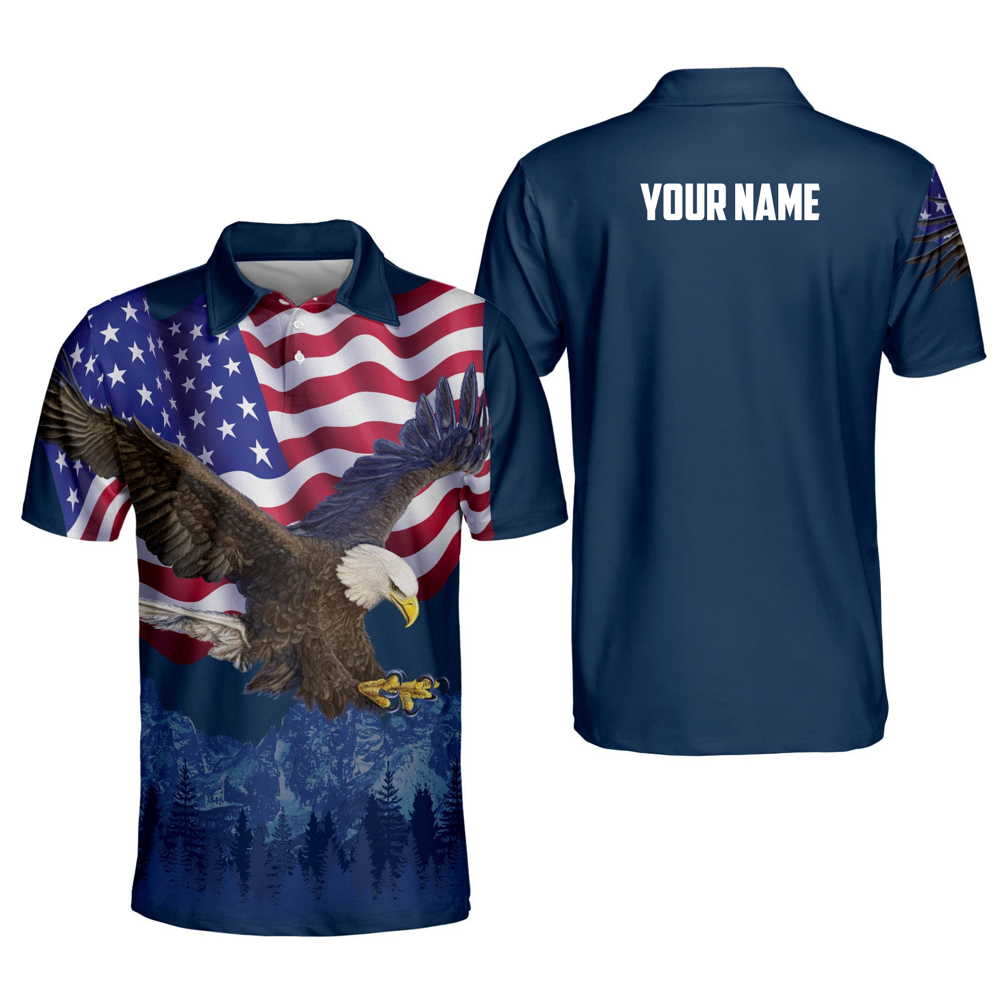 Customized Name Patriotic American Design With Eagle Independence Polo Shirt