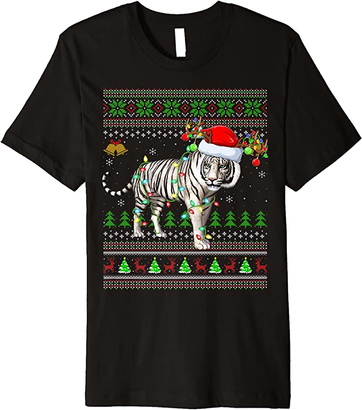 White Tiger Lover Xmas Santa White Tiger Ugly Christmas Premium T-Shirt