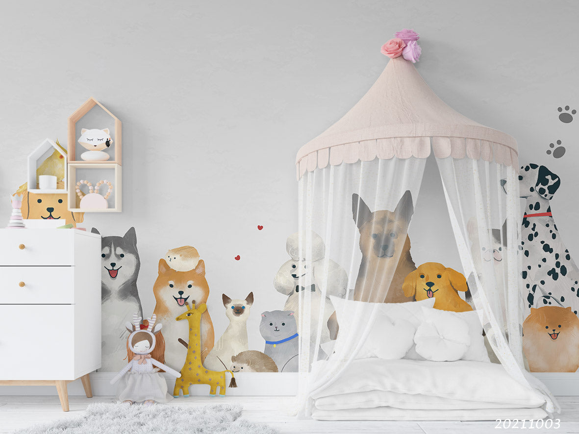 3D Cartoon Animal Dog Cute Kids Wall Mural Wallpaper Lqh 447