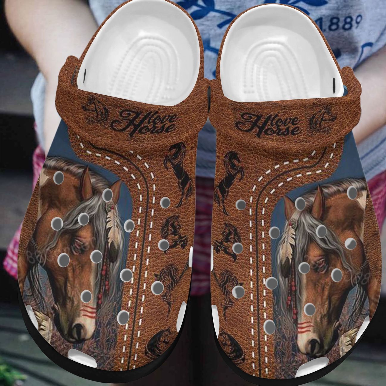 Native American Personalized Clog, Custom Name, Text, Color, Number Fashion Style For Women, Men, Kid, Print 3D Native Horse