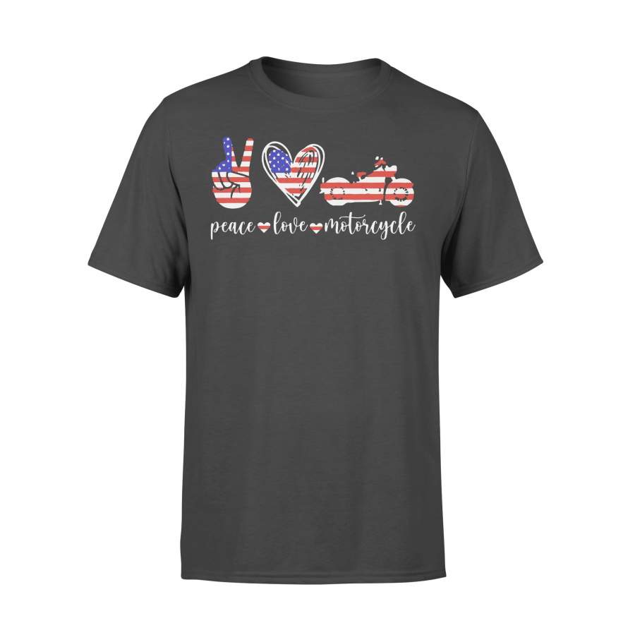 American Flag Peace Love Motorcycle T-shirt