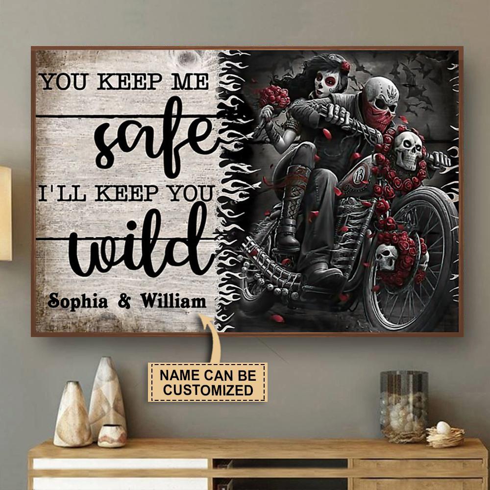 Aeticon Gifts Personalized Motorcycling Skeleton You Keep Me Safe Canvas Mom Dad Gift Home Decor