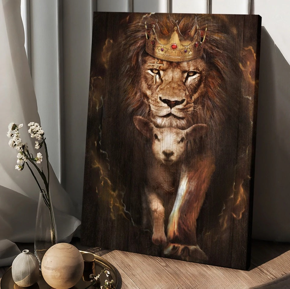 Watercolor Lion Lamb Of God Golden Crown – Matte Canvas