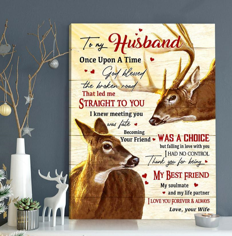 To My Husband Thank You For Being My Best Friend, Deer Couple Portrait Poster & Canvas For Husband For Valentine’S Day Home Decor Wall Art Visual Art