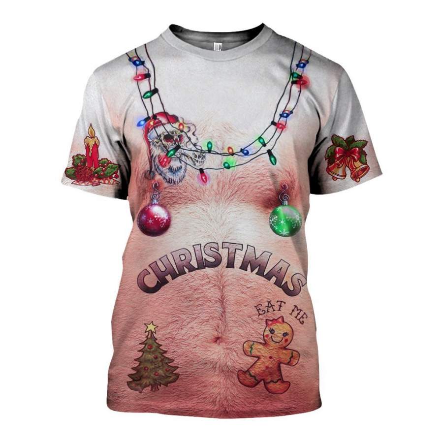 3D Hairy chest and Tattoos White Ugly Christmas Shirts