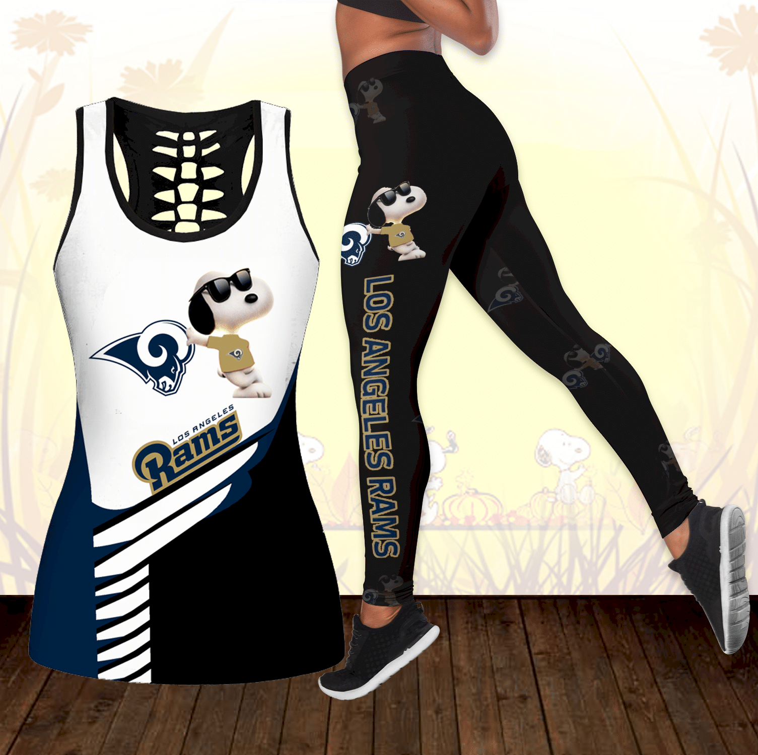 Combo Los Angeles Rams Snoopy Hollow Tanktop Leggings Set Outfit K1749