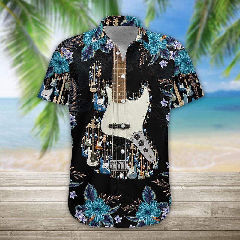 Tropical Bass Guitar Hawaiian Unisex Print Aloha Short Sleeve Casual Shirt Ha65051