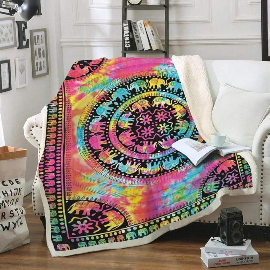 Gearhuman 3D Custom Soft Blanket Hippie Elephant Mandala