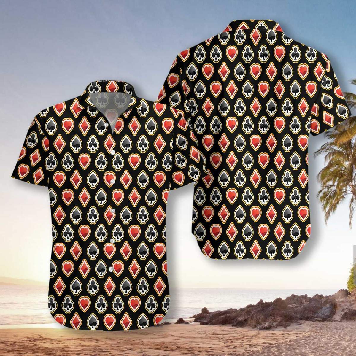 Black Red Casino Poker Unisex Hawaii Summer Beach Shirts Ha23260