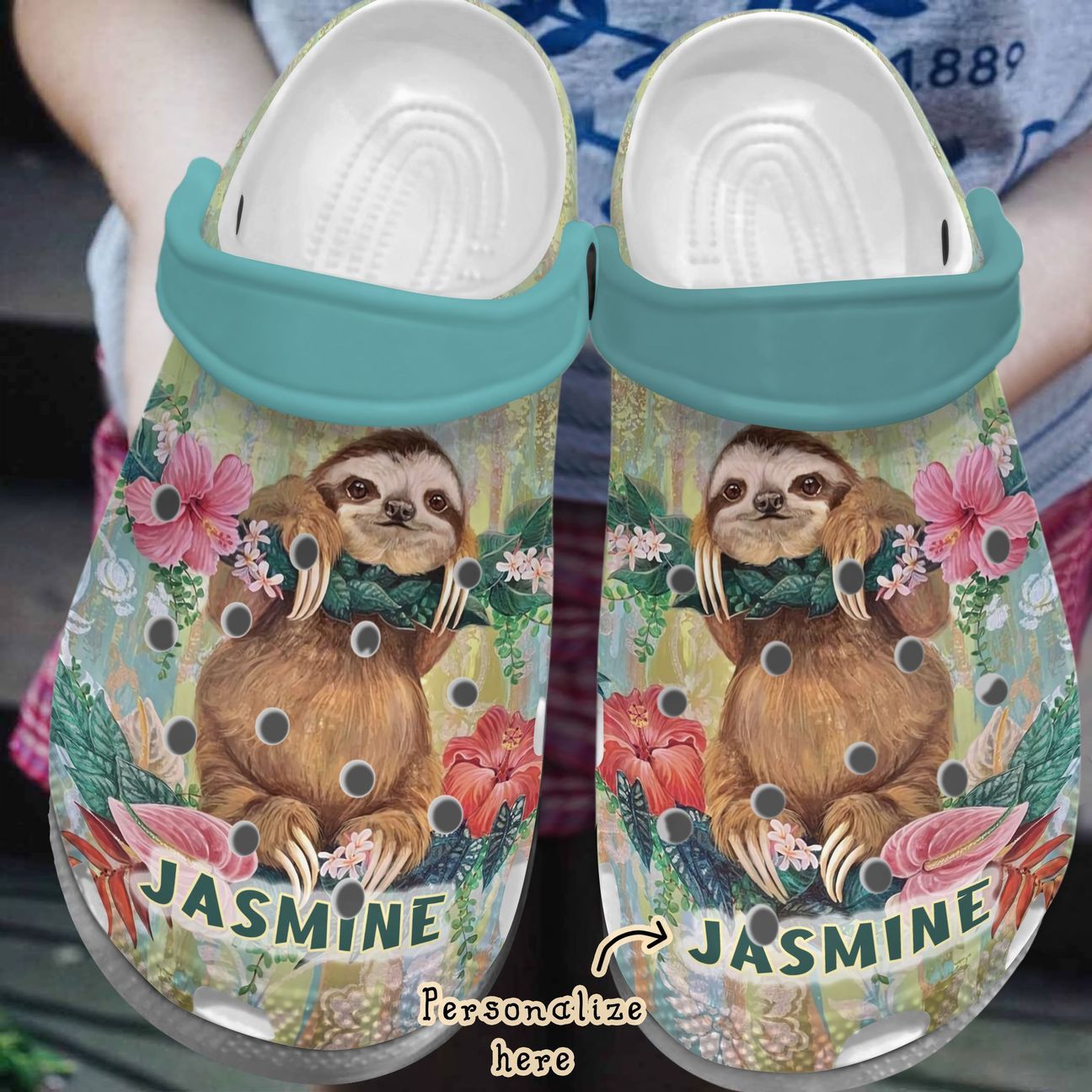 Sloth Personalized Clog, Custom Name, Text, Color, Number Fashion Style For Women, Men, Kid, Print 3D Floral Sloth