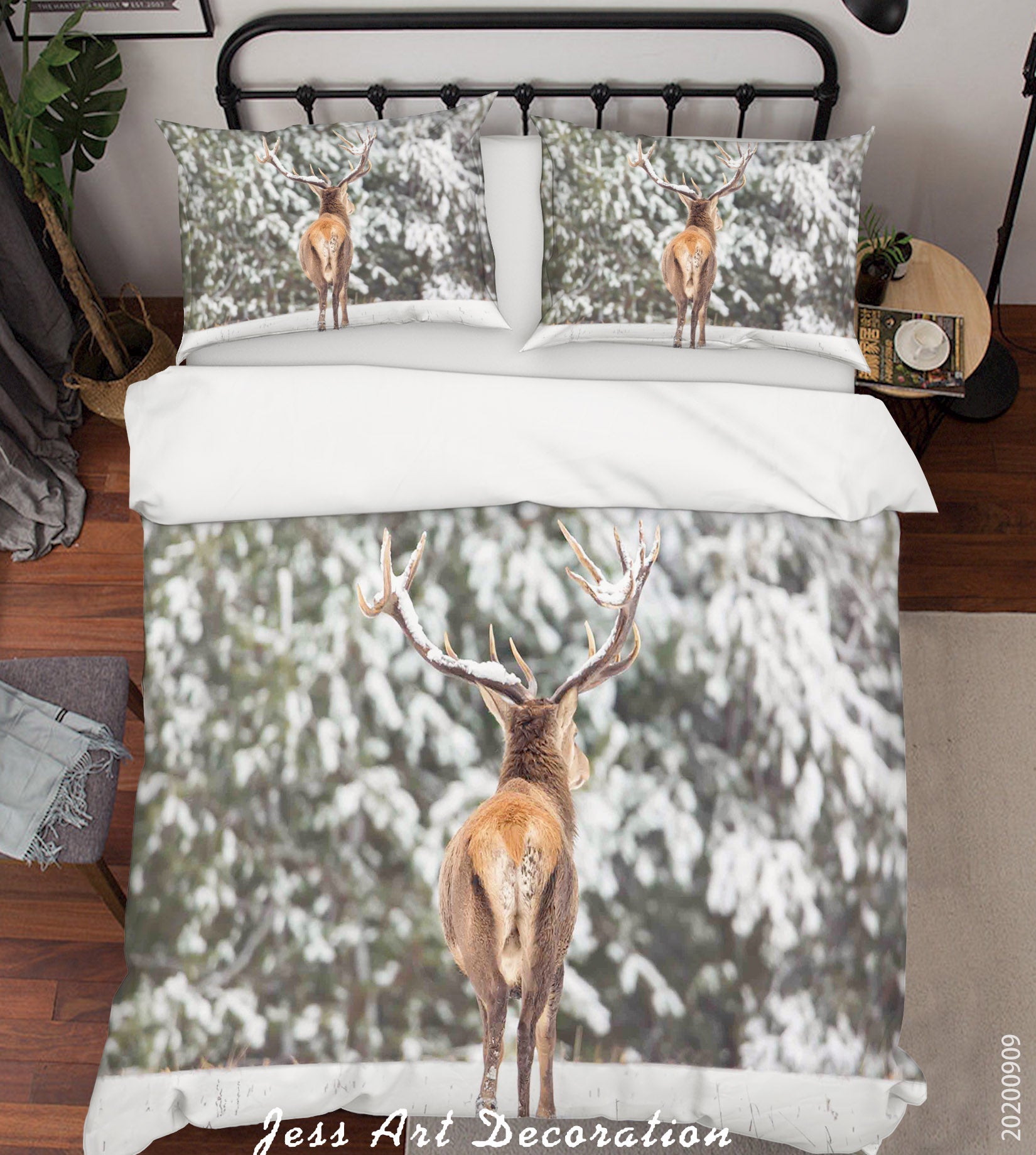 3D Animal Deer Snow Tree Quilt Cover Set Bedding Set Duvet Cover Pillowcases Wj 6007