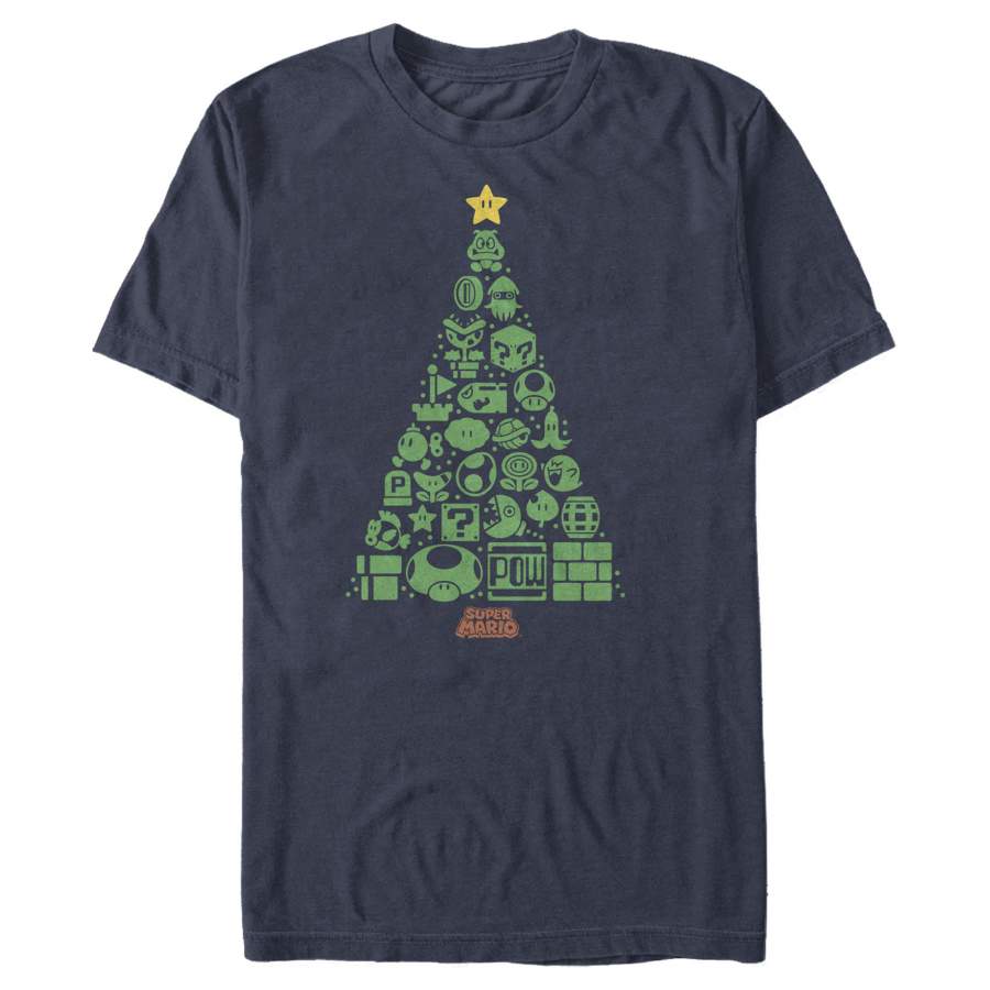 Nintendo Men’s Christmas Tree Mosaic  T Shirt