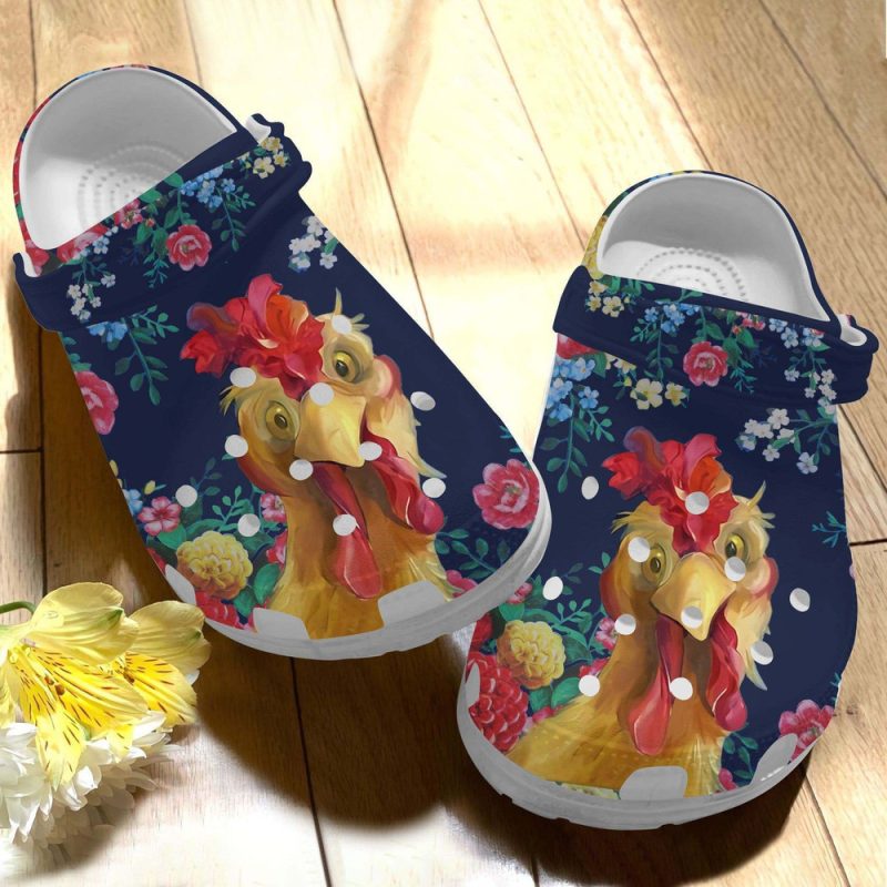 Chicken Clog Floral Vintage Roses Gift For Lover Rubber clog Shoes Comfy Footwear