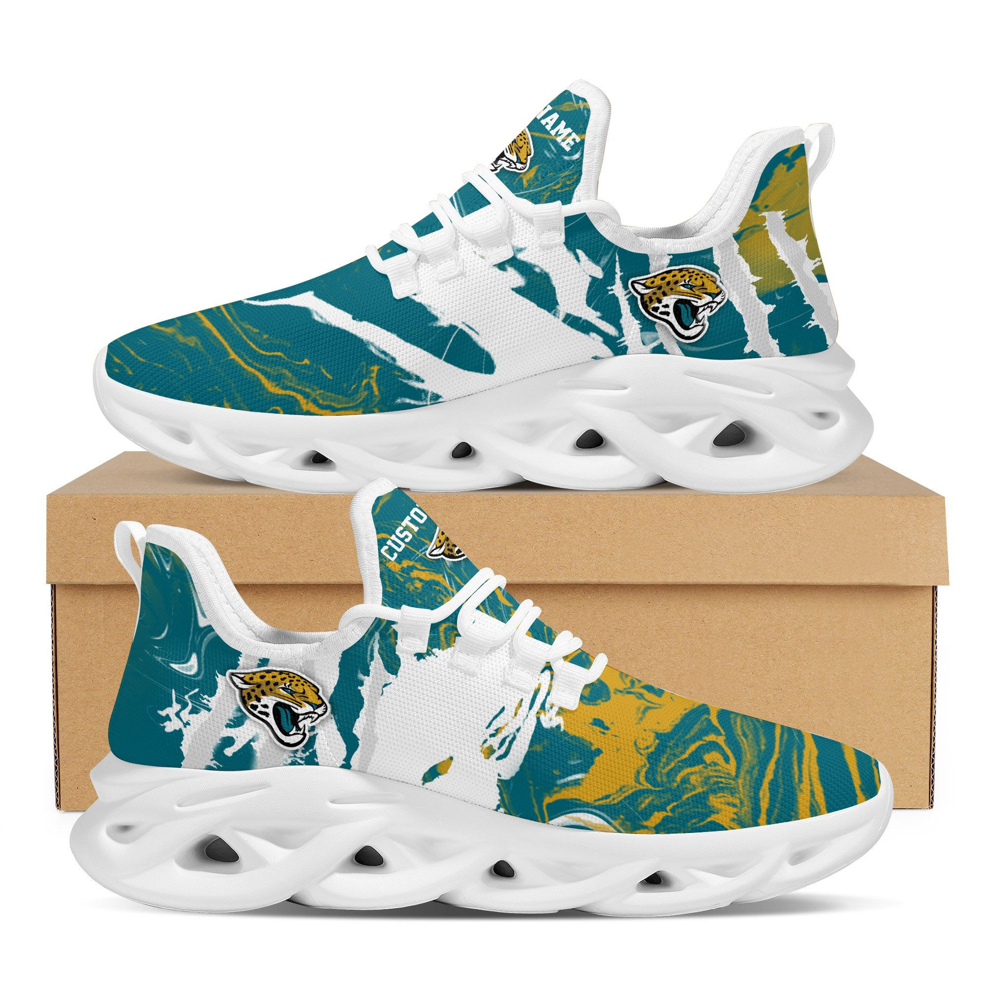 Jacksonville Jaguarsamerican Football Team Trending Custom Personalized With Name Max Soul Clunky Sneaker Shoes For Men Women