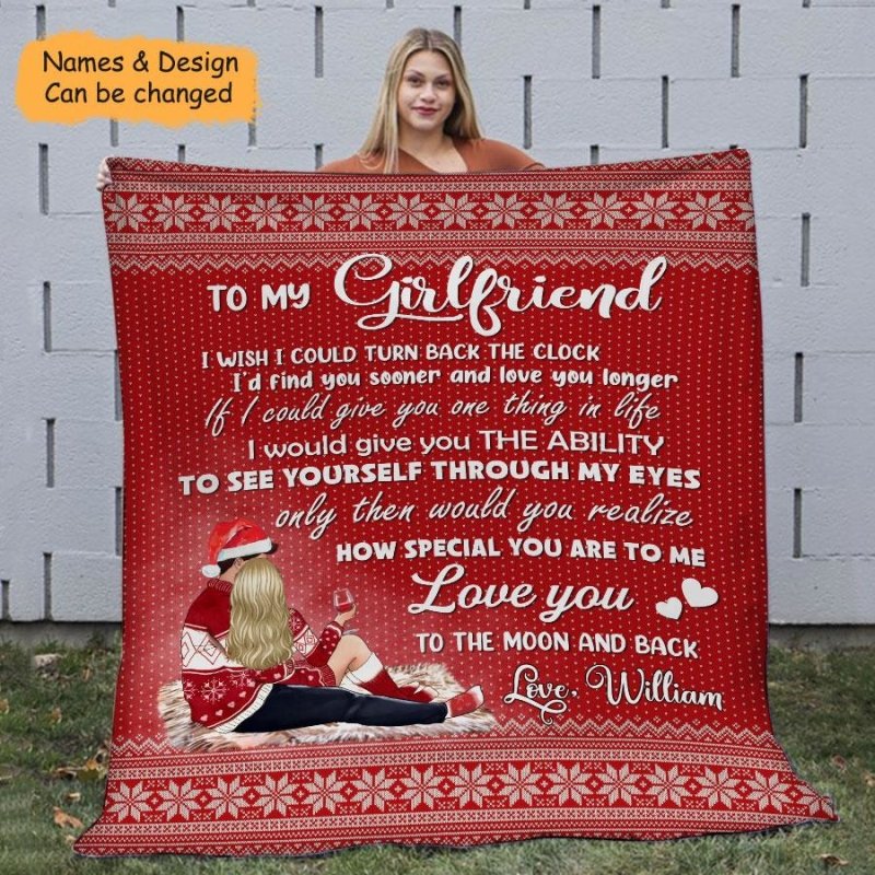 To My Girlfriend Turn Back The Clock Personalized Christmas Blanket For Couple