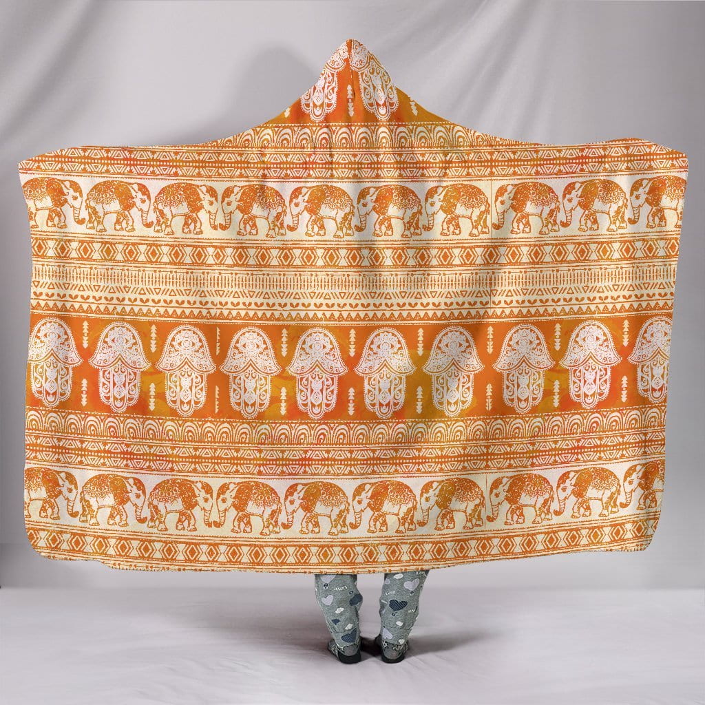 Golden Hamsa Elephant Hoodie Blanket