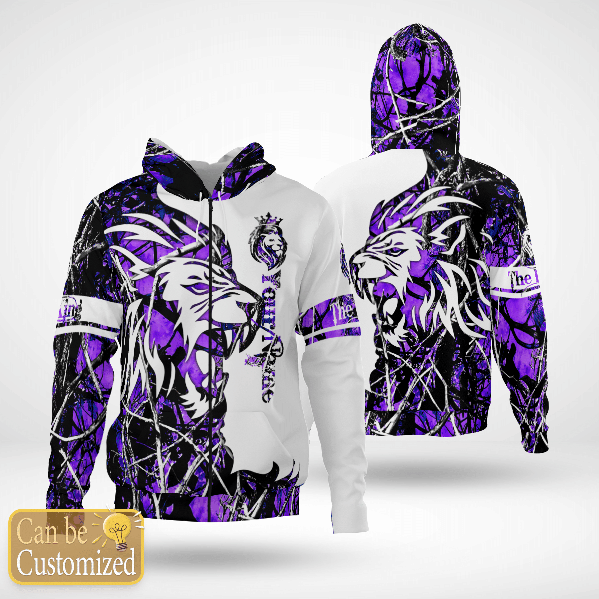 Violet Lion Zip Hoodie Customized 3D All Over Printed Unisex Shirts Plus Size S-5Xl