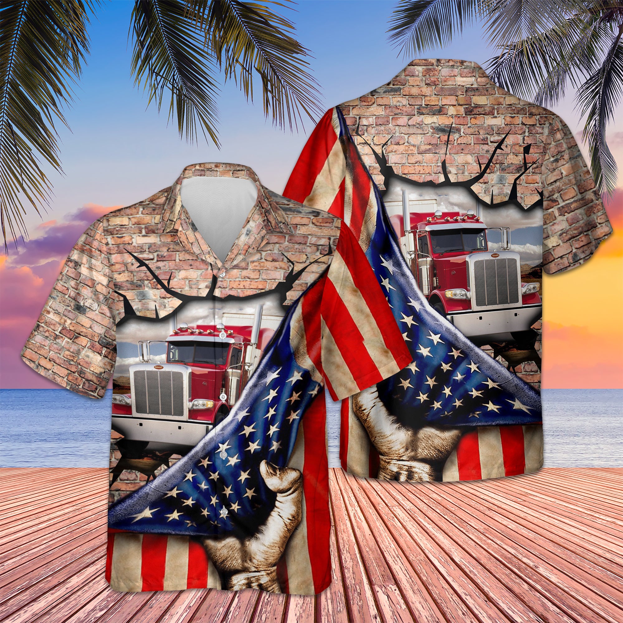 American Flag Trucker Hawaiian Shirt