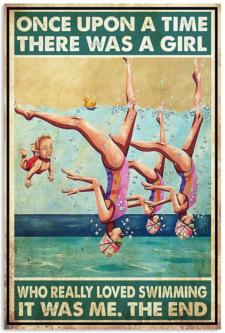 Vintage There Was A Girl Who Really Loved Swimming Poster Art Print      Home Decor Gift For Men Women Family Friend On Birthday Xmas