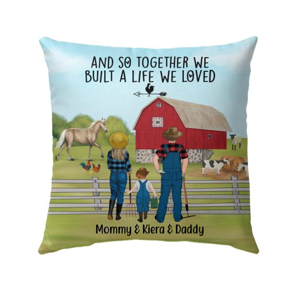 Personalized Pillow, Farming Couple And Kids, Gift For Farmers Family