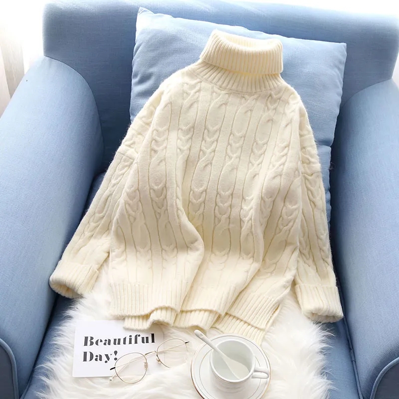 Women’s Turtleneck Ribbed Sweaters Fall Winter Warm Thick Long Sleeve Bottoming Knitted Pullover Korean Streetwear Casual Blouse alx