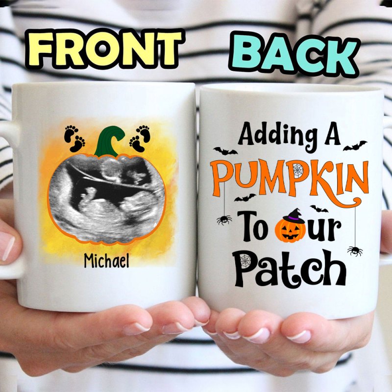 Personalized Little Bumpkin Custom Sonogram Photo Mug, Halloween Gift For Mom To Be