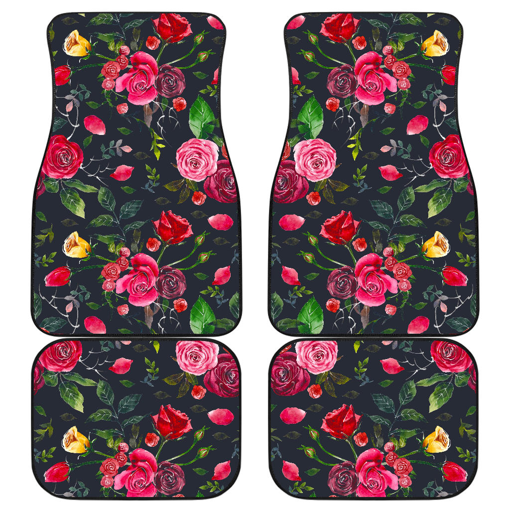 Roses Floral Flower Pattern Print Front And Back Car Floor Mats, Front Car Mat