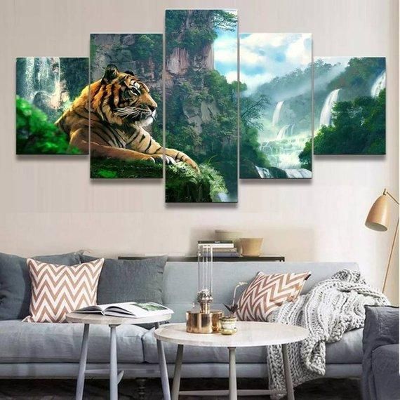 Tiger 4 Animal 5 Panel Canvas Art Wall Decor