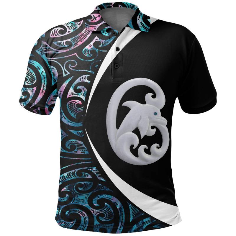 Aotearoa Maori Dolphin Polo Shirt, Koru Aihe Paua Golf Shirts J95