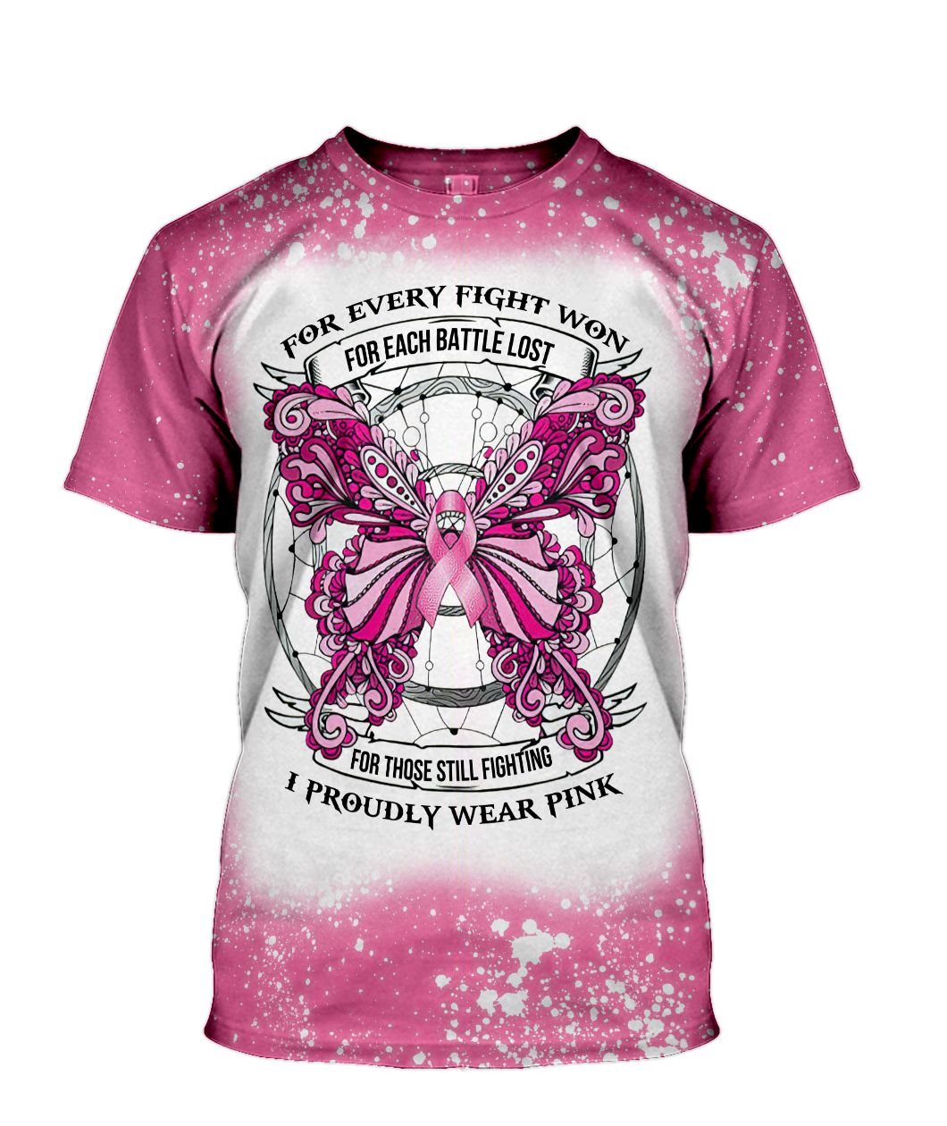 Gearhumans 3D Breast Cancer Awareness For Every Fight Won Custom Bleached Tshirt