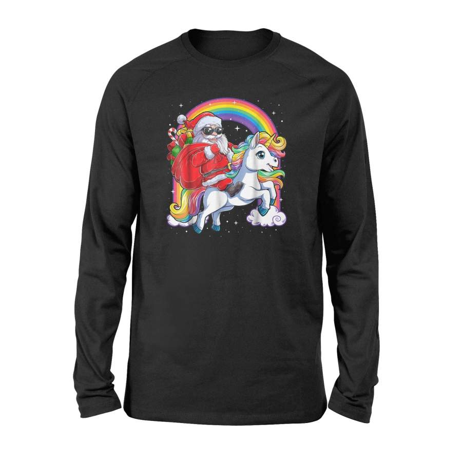 Unicorn Christmas Shirt Girls Santa Kids Women Gifts Xmas - Standard Long Sleeve