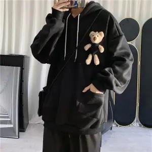 Bear Hoodie Men Women Japanese Streetwear Hoodie Hip Hop Animal Sweatshirt Autumn Anime Cartoon Couple Tops Cute Harajuku Hoodie alx