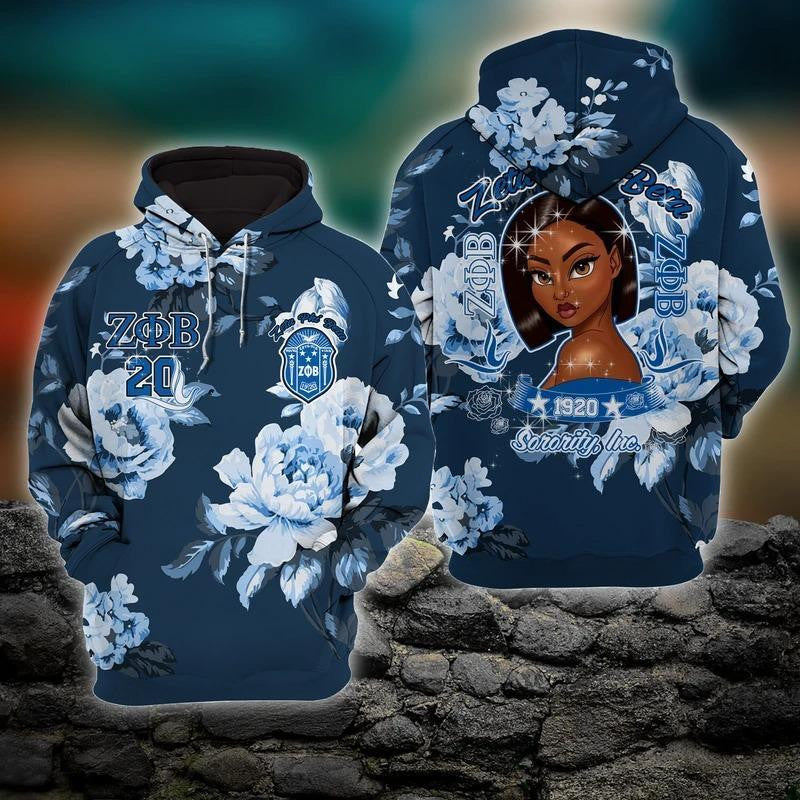 Sorority Hoodie – Zeta Phi Beta Blue Rose Girl Hoodie