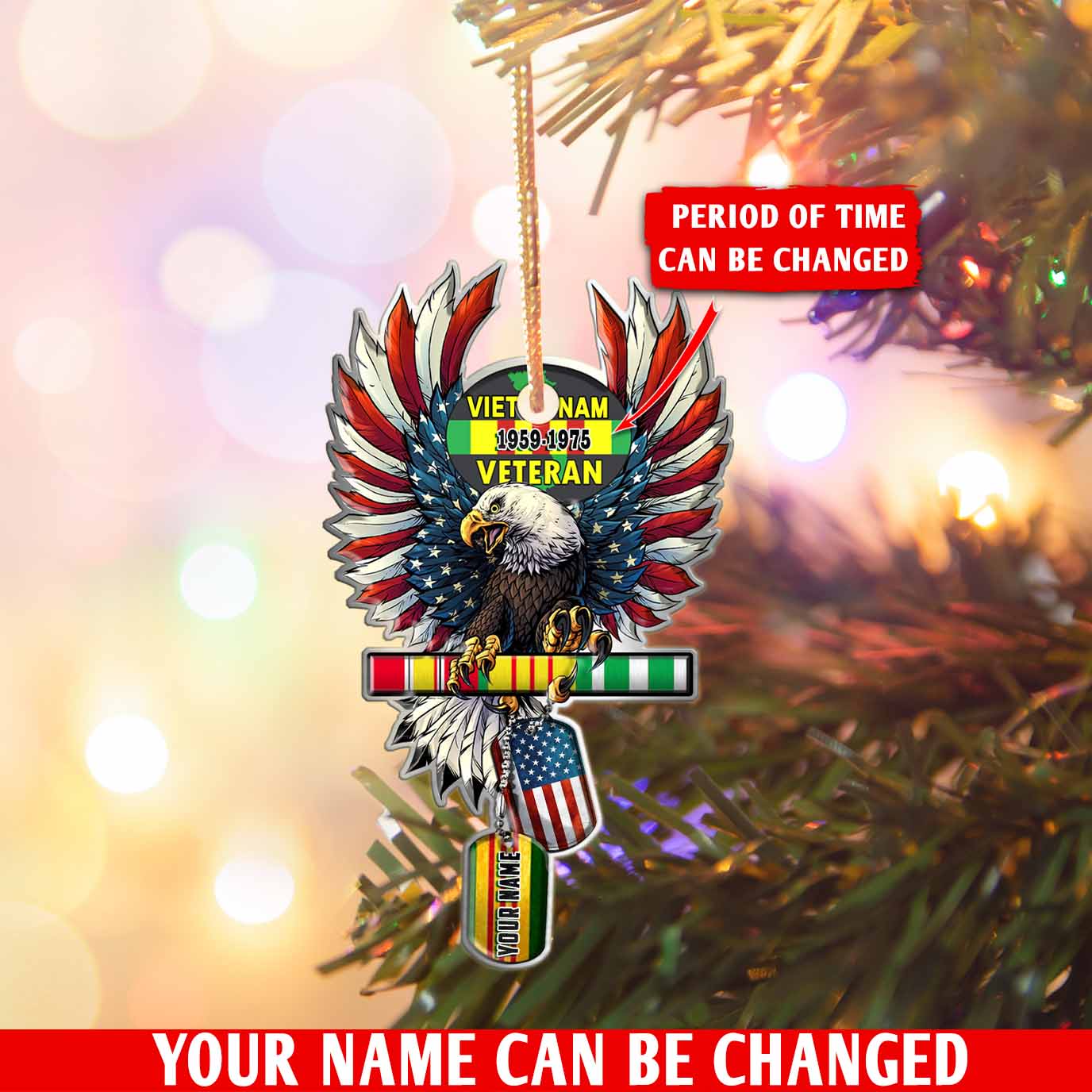 Viet Nam Veteran Personalized Acrylic And Wooden Ornament, Dog Tag Eagle Proud Vietnam Military Custom Christmas Gift Decoration