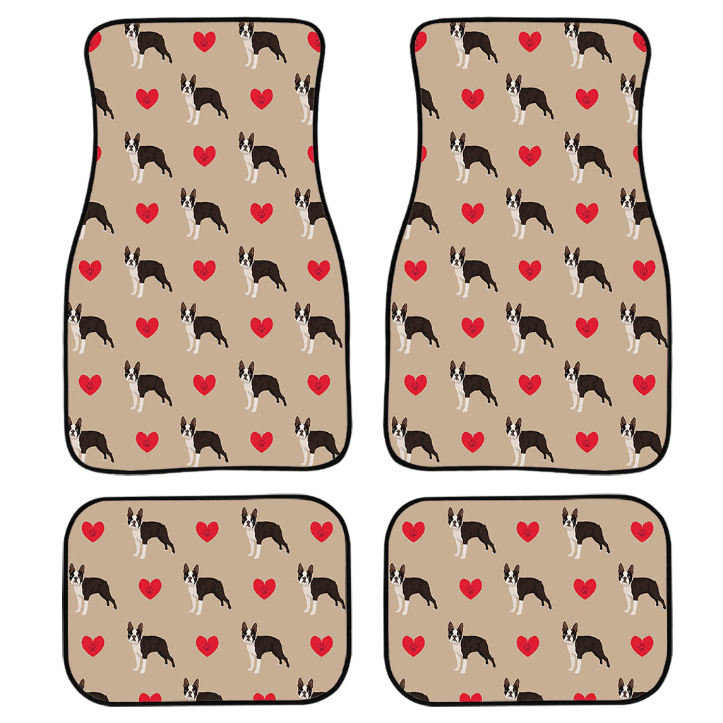 Boston Terrier Heart Pattern Print Front And Back Car Floor Mats, Front Car Mat