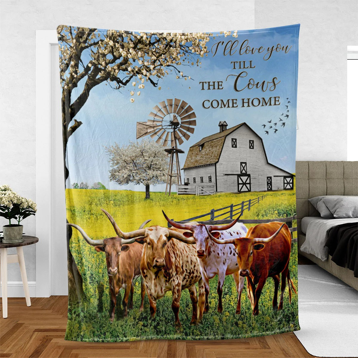 Texas Longhorn Fleece Blanket, Love You Till The Cows Come Home Blanket, Sofa Bedding Decoration For Cow Lover, Cow Animal Blanket For Him Her